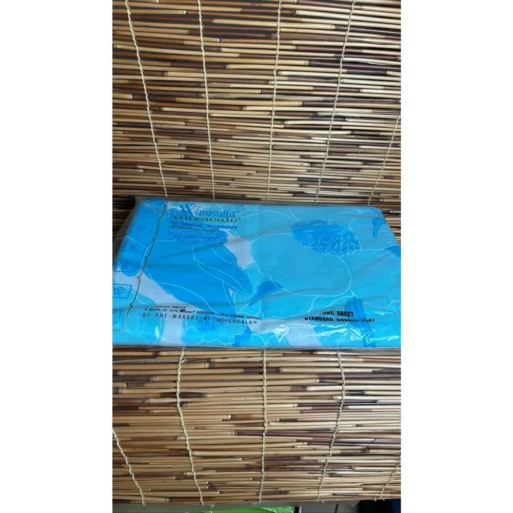 Wamsutta Double Flat Sheet NIP Vintage Floral Linen Blue Turquoise